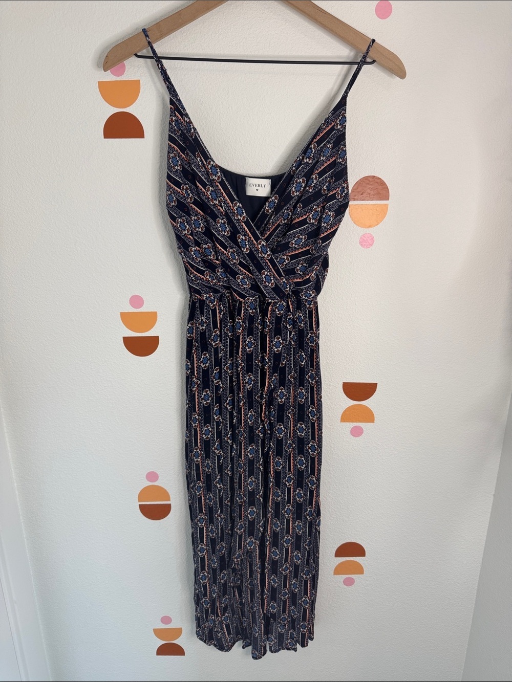 Everly Boho Floral Wrap Maxi Dress Size Small | Navy Sleeveless Faux Wrap N0269
